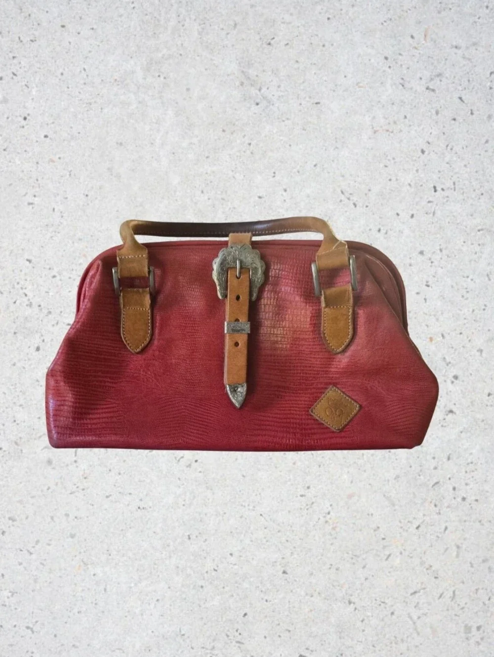 Janie Frickle Collection Circle Y Satchel Red Leather Snakeskin Western Vintage